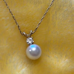 14k YG pearl and diamond necklace with chain FREE: 14k pearl earrings